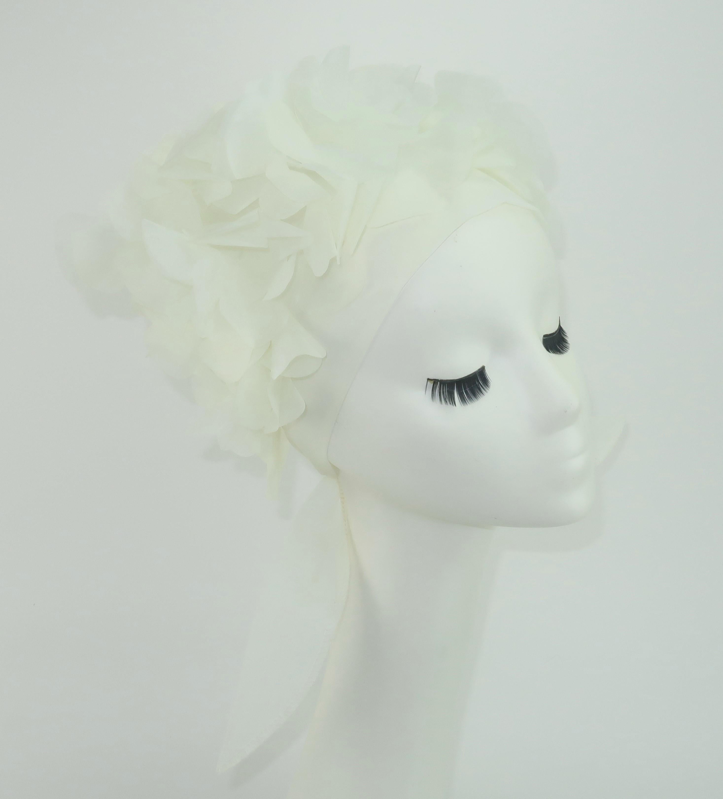 Gray White Chiffon Petals Head Kerchief Scarf, 1960's