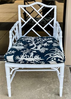 White Chinese Chippendale Style Faux Bamboo Chair in Thaibaut South Seas