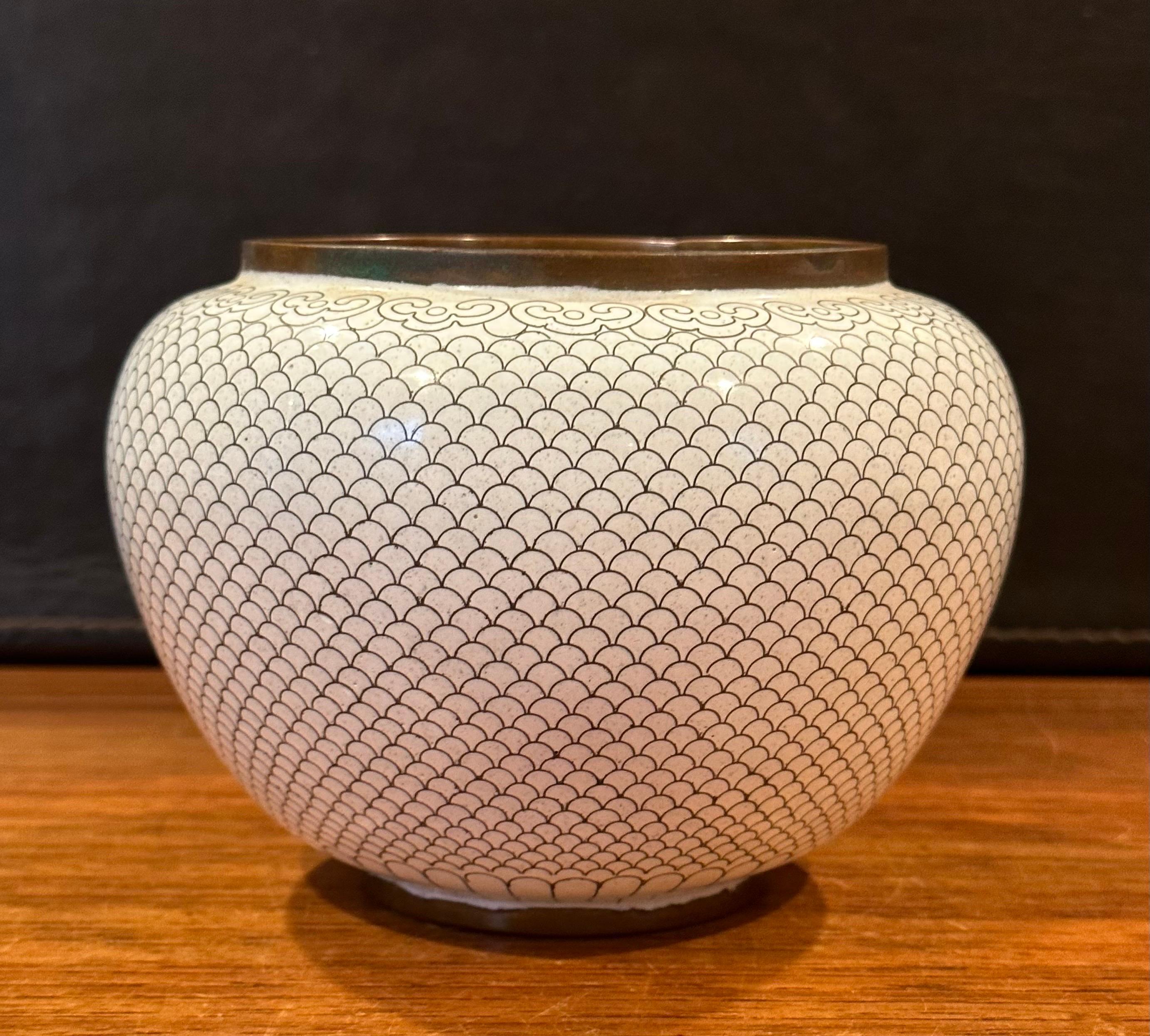 Brass White Chinese Cloisonné Vase For Sale