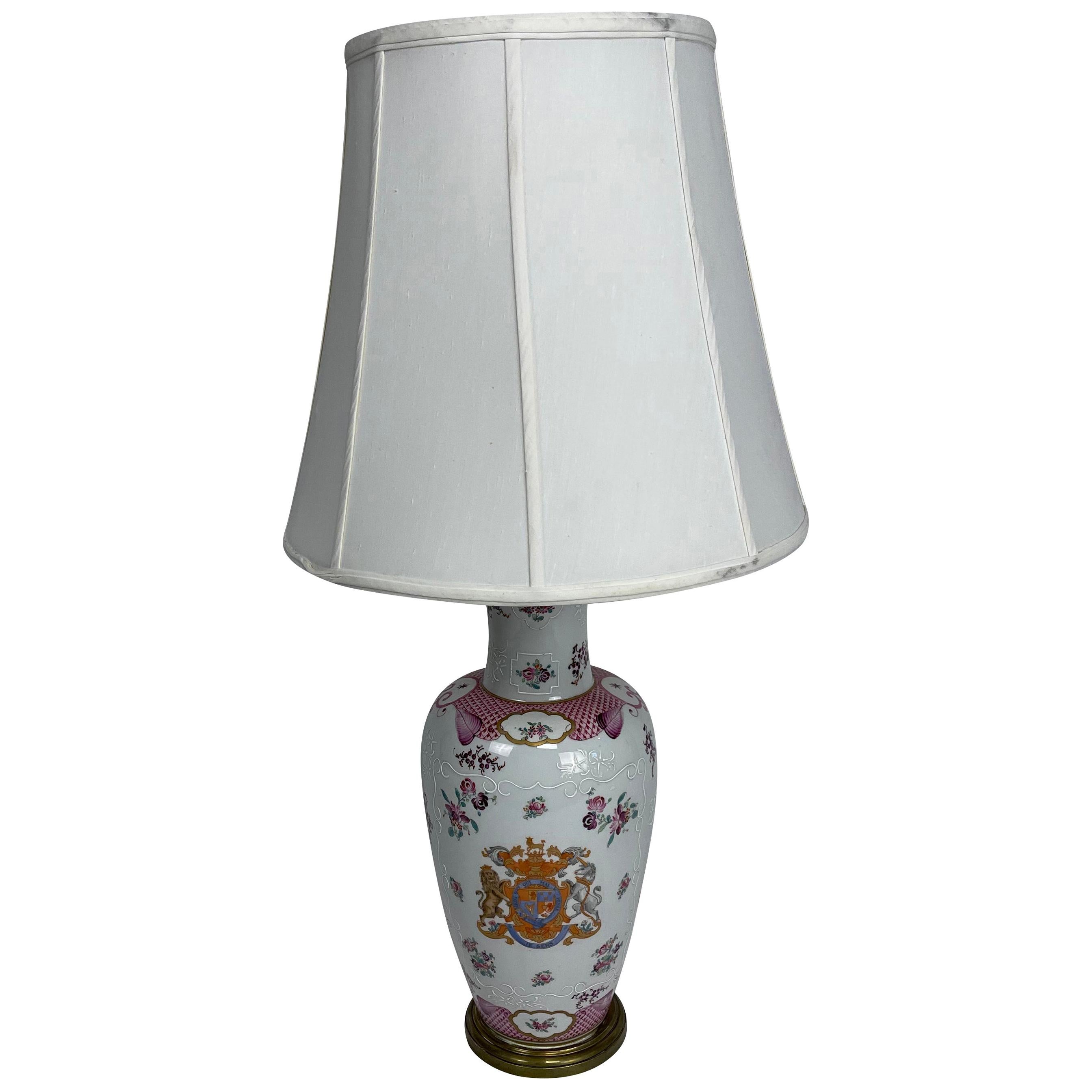 White Chinese Export Samson Armorial Lamp with Order of the Garter Decoration