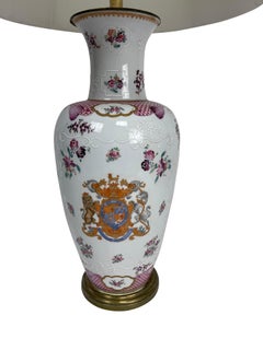 White Chinese Export Samson Armorial Lamp with Order of the Garter Decoration