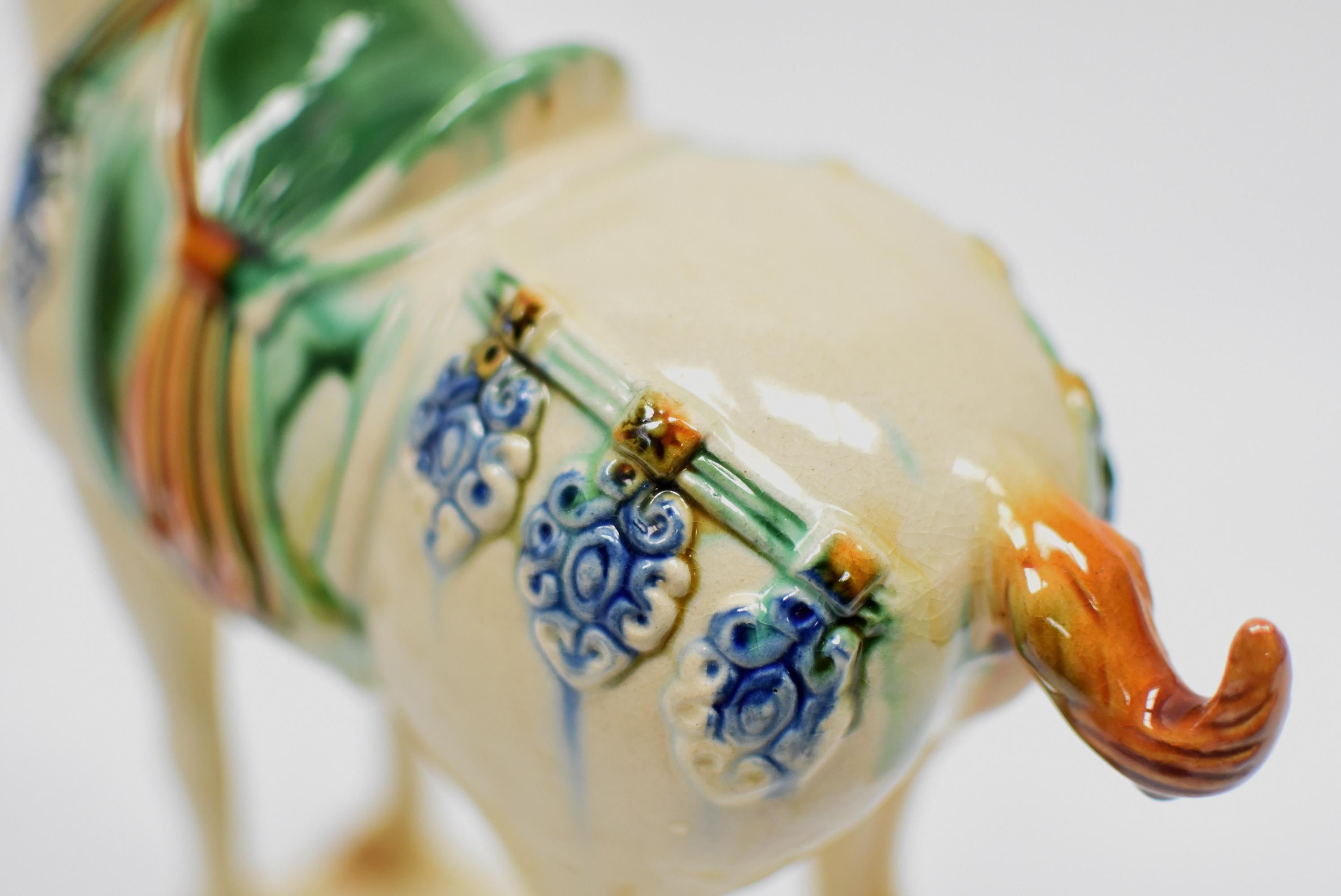 White Chinese Pottery Horse with Blue Bells 10