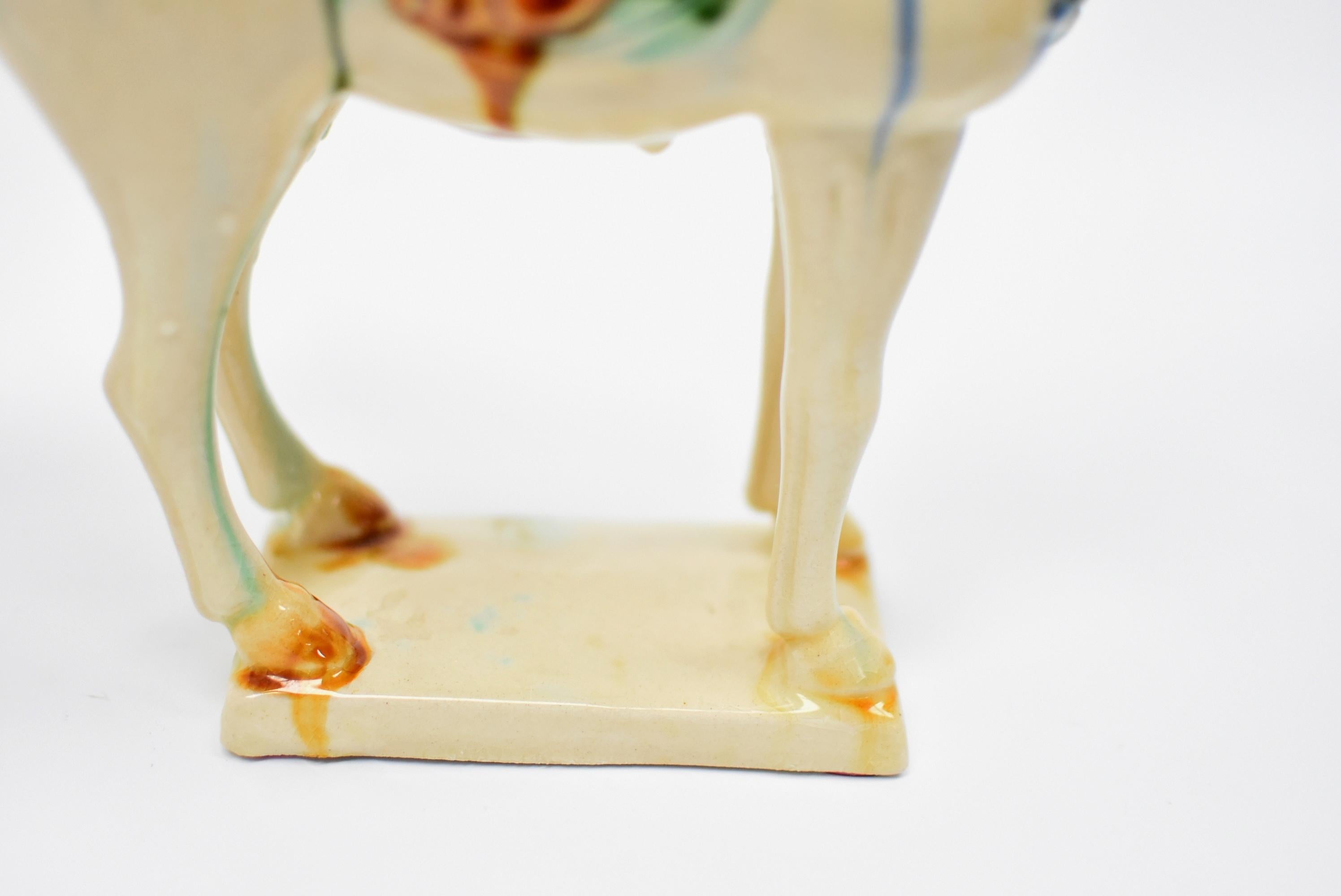 White Chinese Pottery Horse with Blue Bells 13