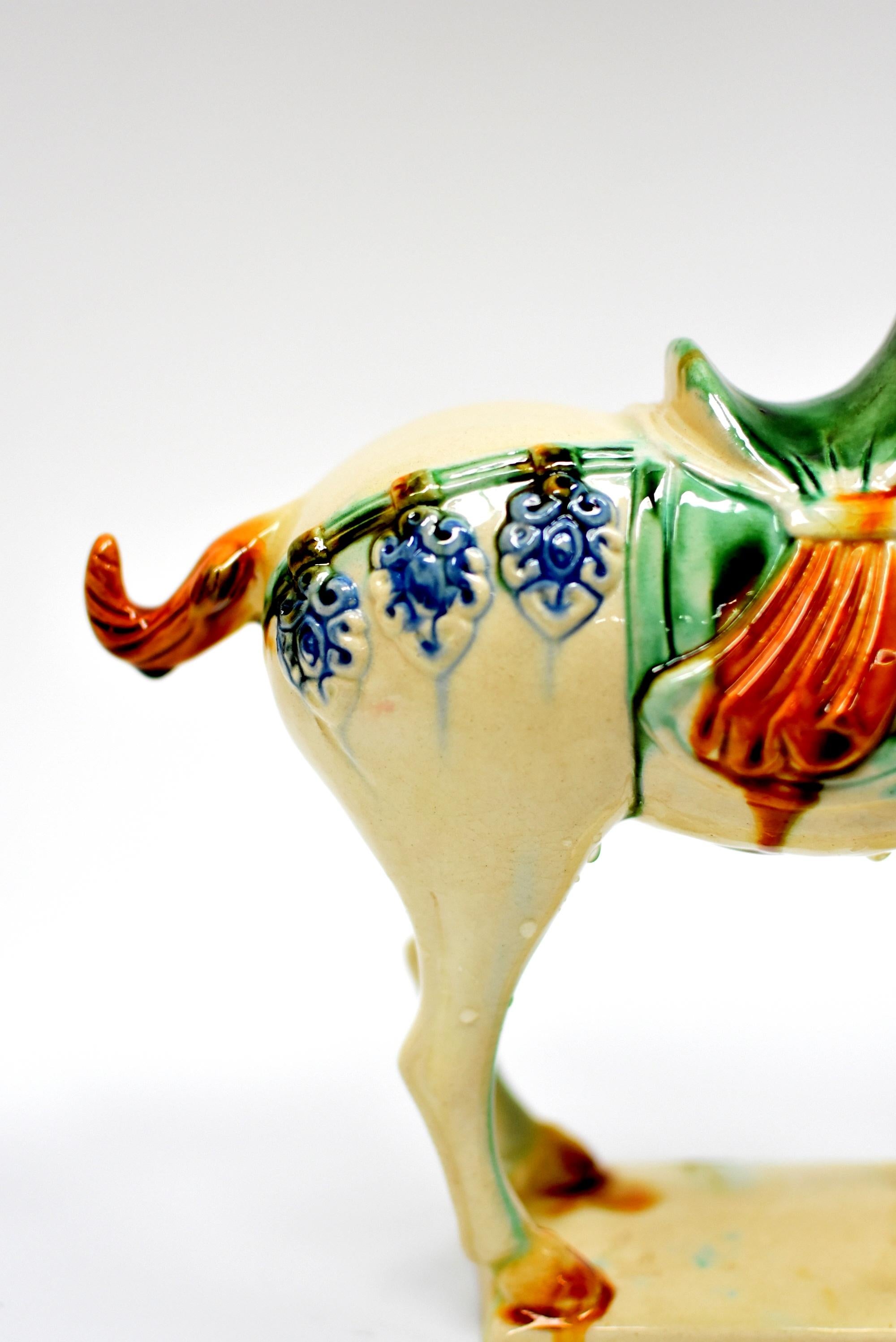 Tang White Chinese Pottery Horse with Blue Bells