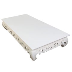 White Chinoiserie Carved and Painted Low Coffee Table