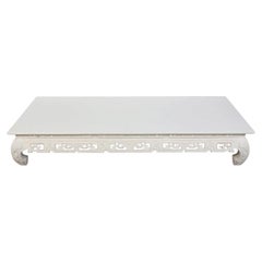 White Chinoiserie Carved and Painted Low Coffee Table