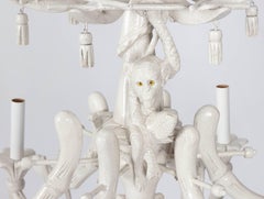 White Chinoiserie Faux Bamboo Monkey Chandelier