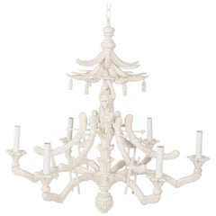 White Chinoiserie Faux Bamboo Monkey Chandelier