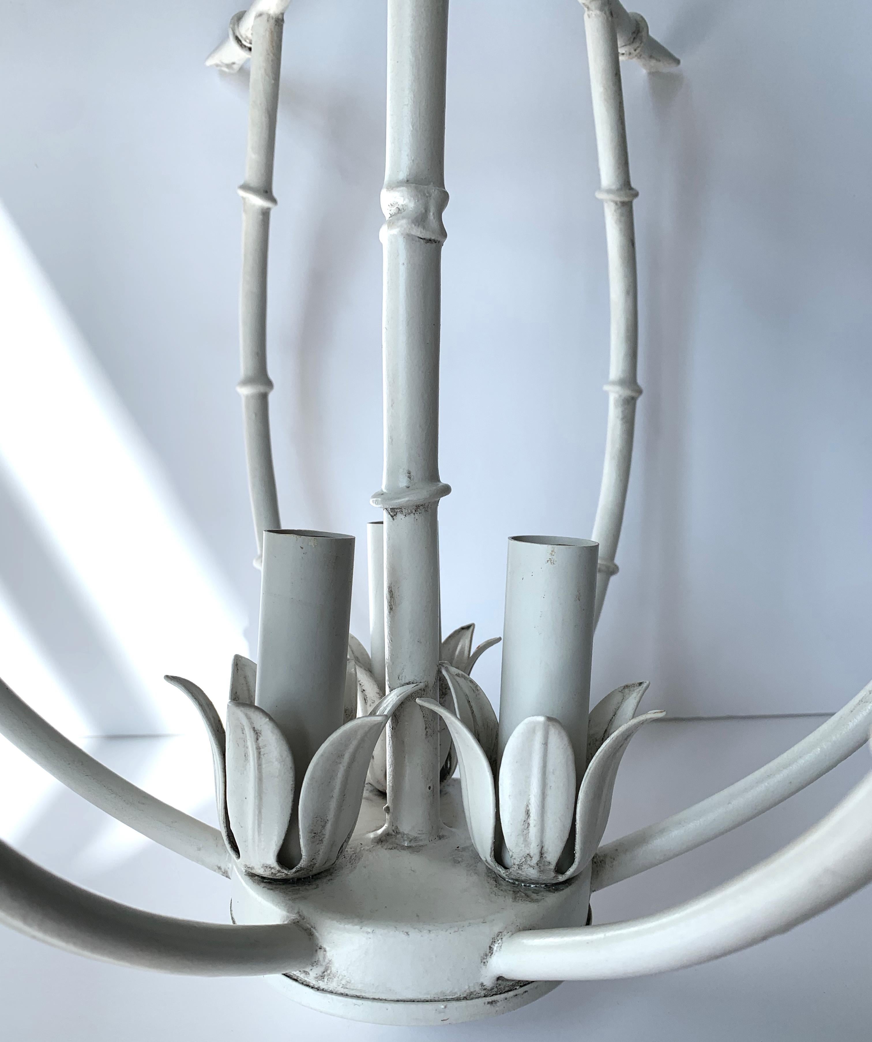 White Chinoiserie Faux Bamboo Chandelier 5