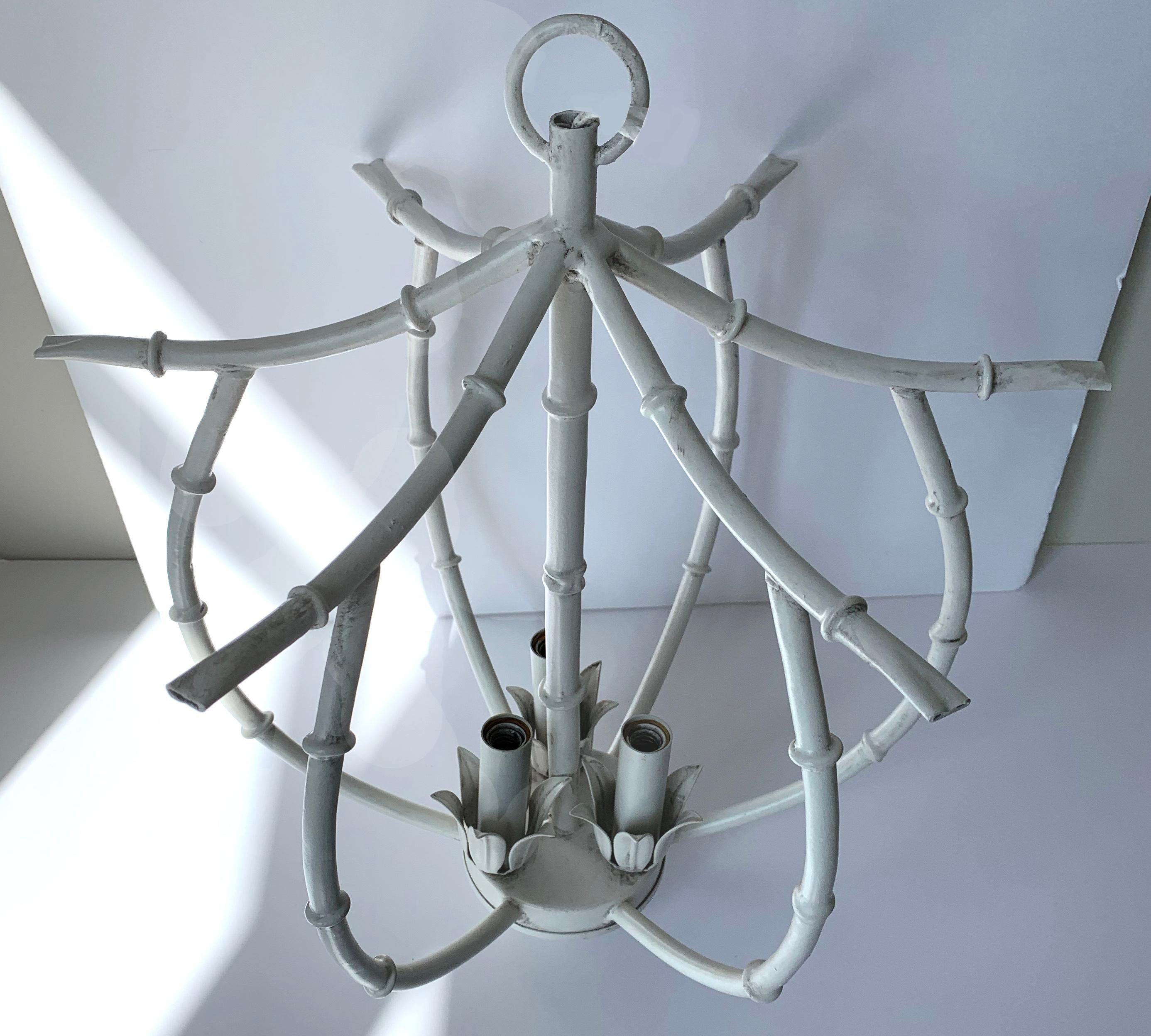 Metal White Chinoiserie Faux Bamboo Chandelier