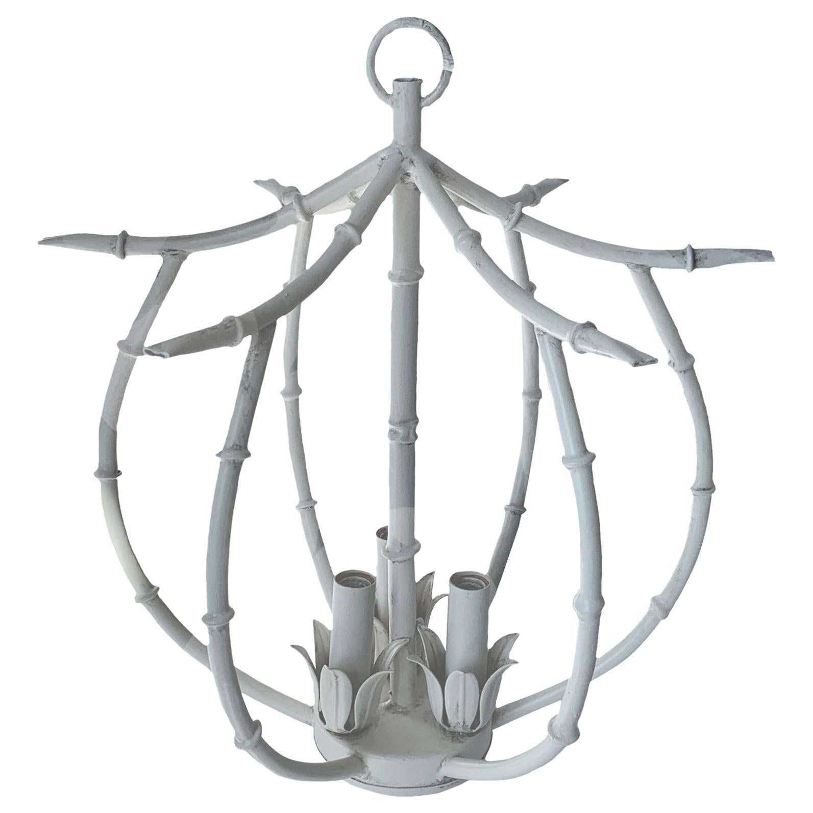 White Chinoiserie Faux Bamboo Chandelier