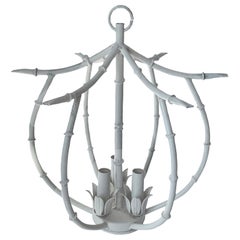 White Chinoiserie Faux Bamboo Chandelier