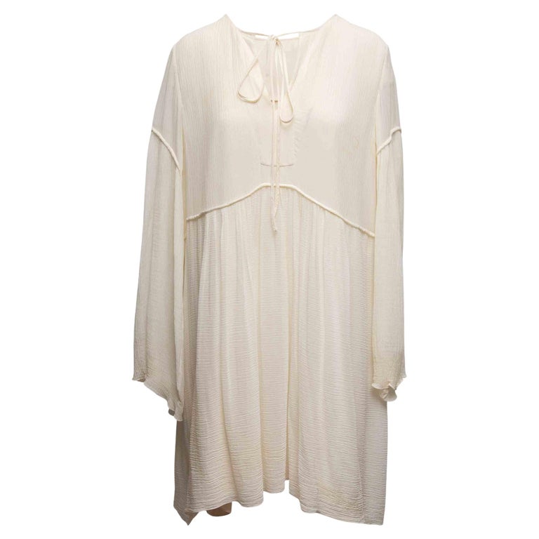 White Chloe Cotton and Silk Long Sleeve Dress Size FR 44 For Sale at 1stDibs
