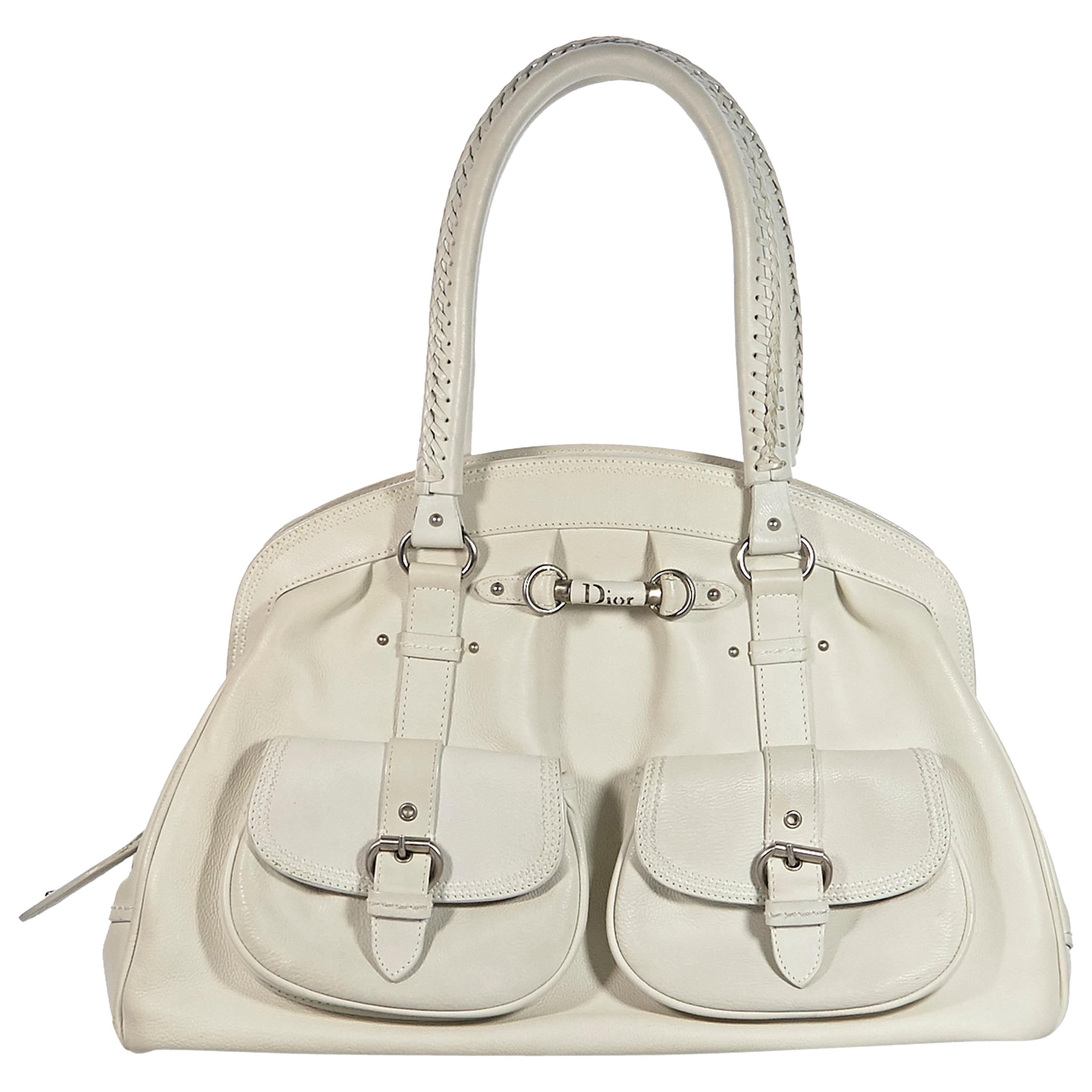 Christian Dior White Leather Hobo Bag