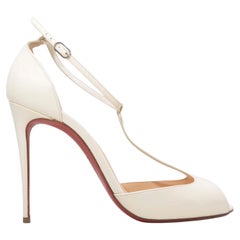 White Christian Louboutin Patent T-Strap Peep-Toe Pumps