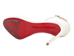 White Christian Louboutin Patent T-Strap Peep-Toe Pumps Size 37