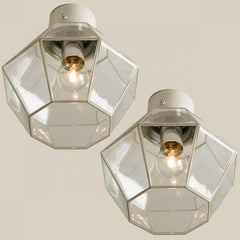 White Chrome and Clear Glass Flush Mounts by Limburg, 1970