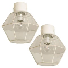 White Chrome and Clear Glass Flush Mounts by Limburg, 1970
