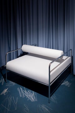 White Chrome Vinyl Shiro Chair, Kuramata Tribute, in Stock (80s style)