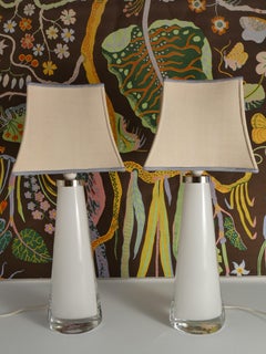 Large White Crystal Glass Table Lamps, Carl Fagerlund, Orrefors, 1960, Set of 2