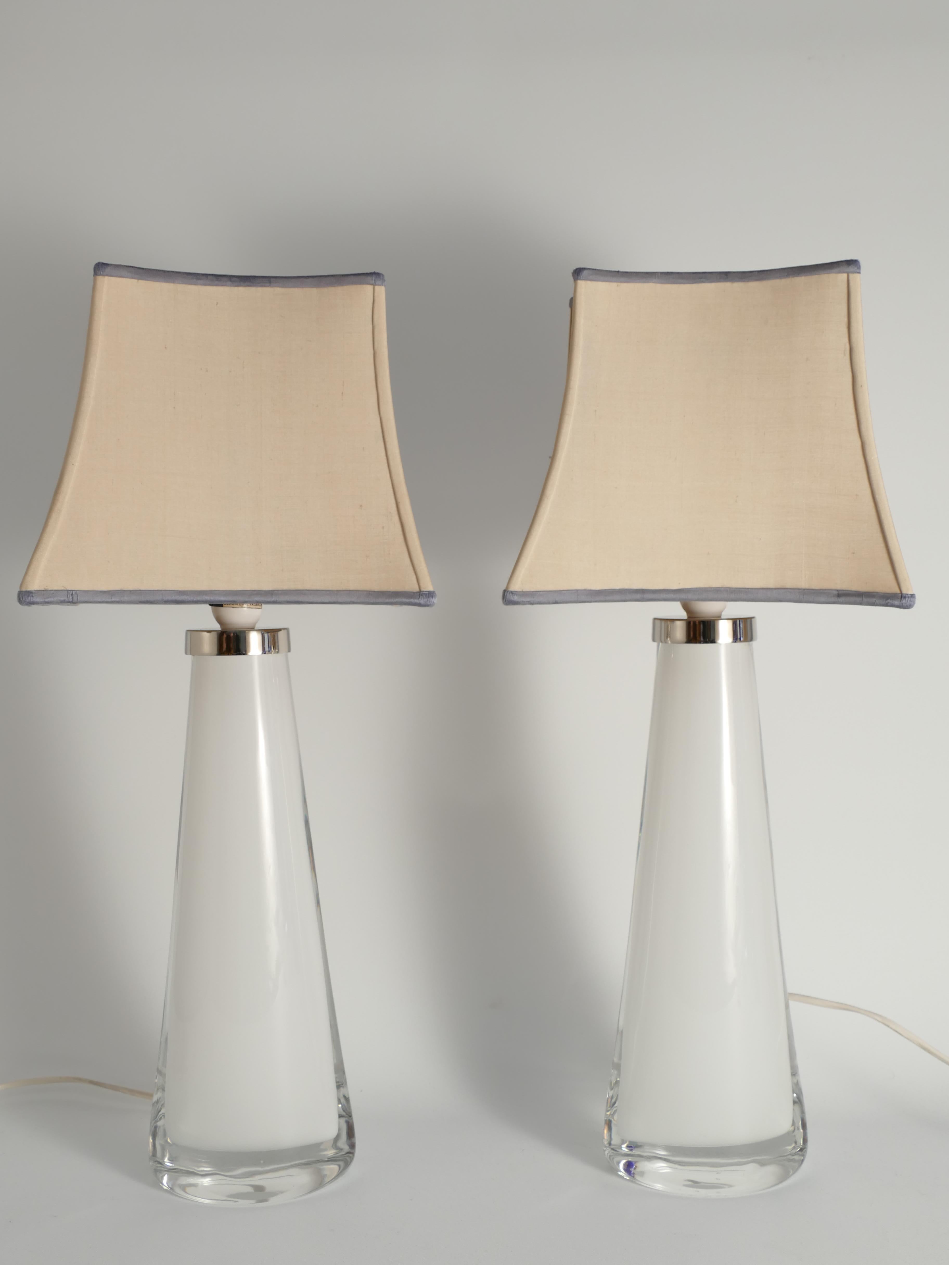 Große Tischlampen aus weißem Kristallglas, Carl Fagerlund, Orrefors, 1960, 2er-Set im Angebot 1