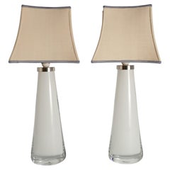 Grandi lampade da tavolo in cristallo bianco, Carl Fagerlund, Orrefors, 1960, Set di 2