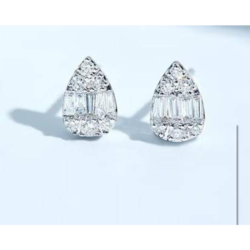 Pear Cut Round Diamond Pear Shape 14K White Gold Stud Earrings For Sale