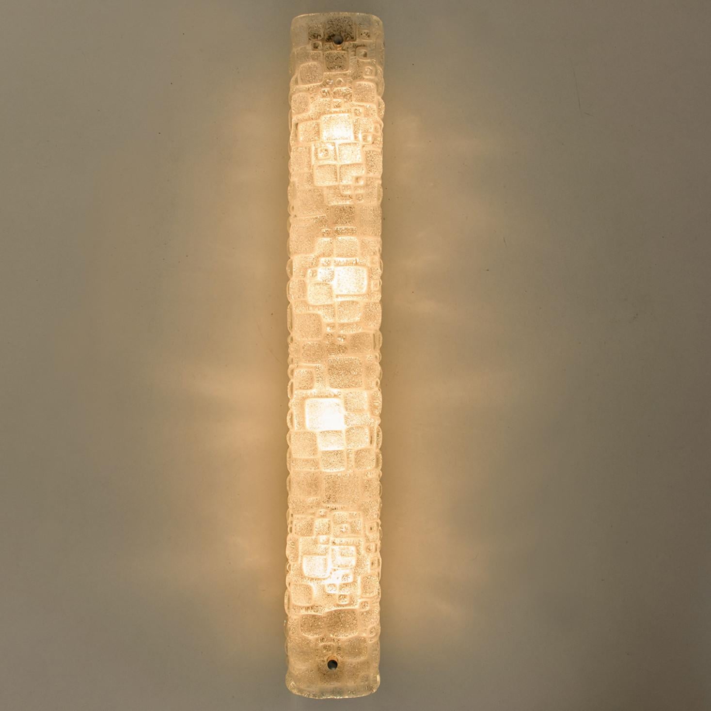 Mid-Century Modern White Clear Bubbled Glass Wall Lights by Hillebrand, Germany, 1960s For Sale