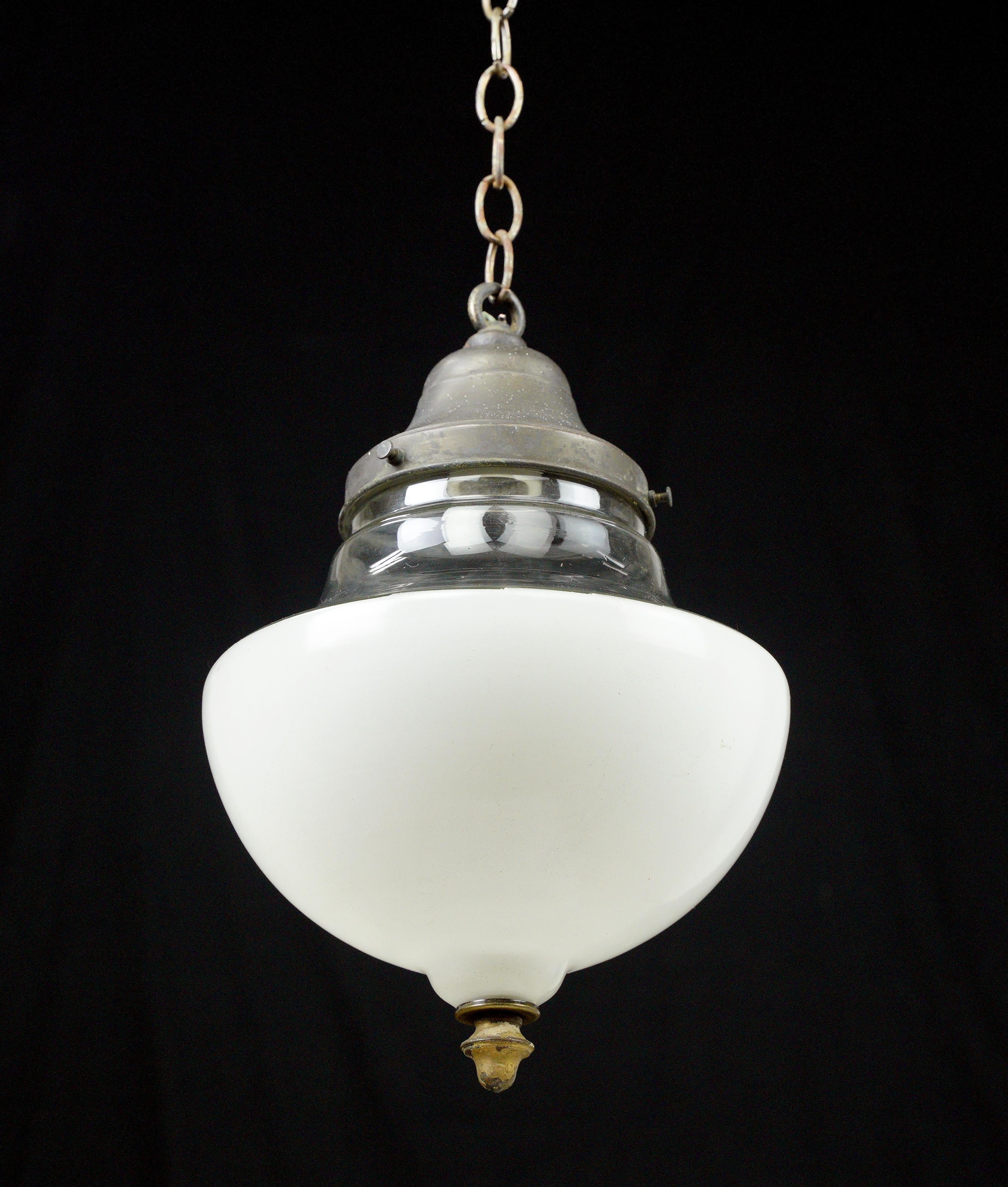 American White& Clear Glass Globe Brass Chain Pendant Light