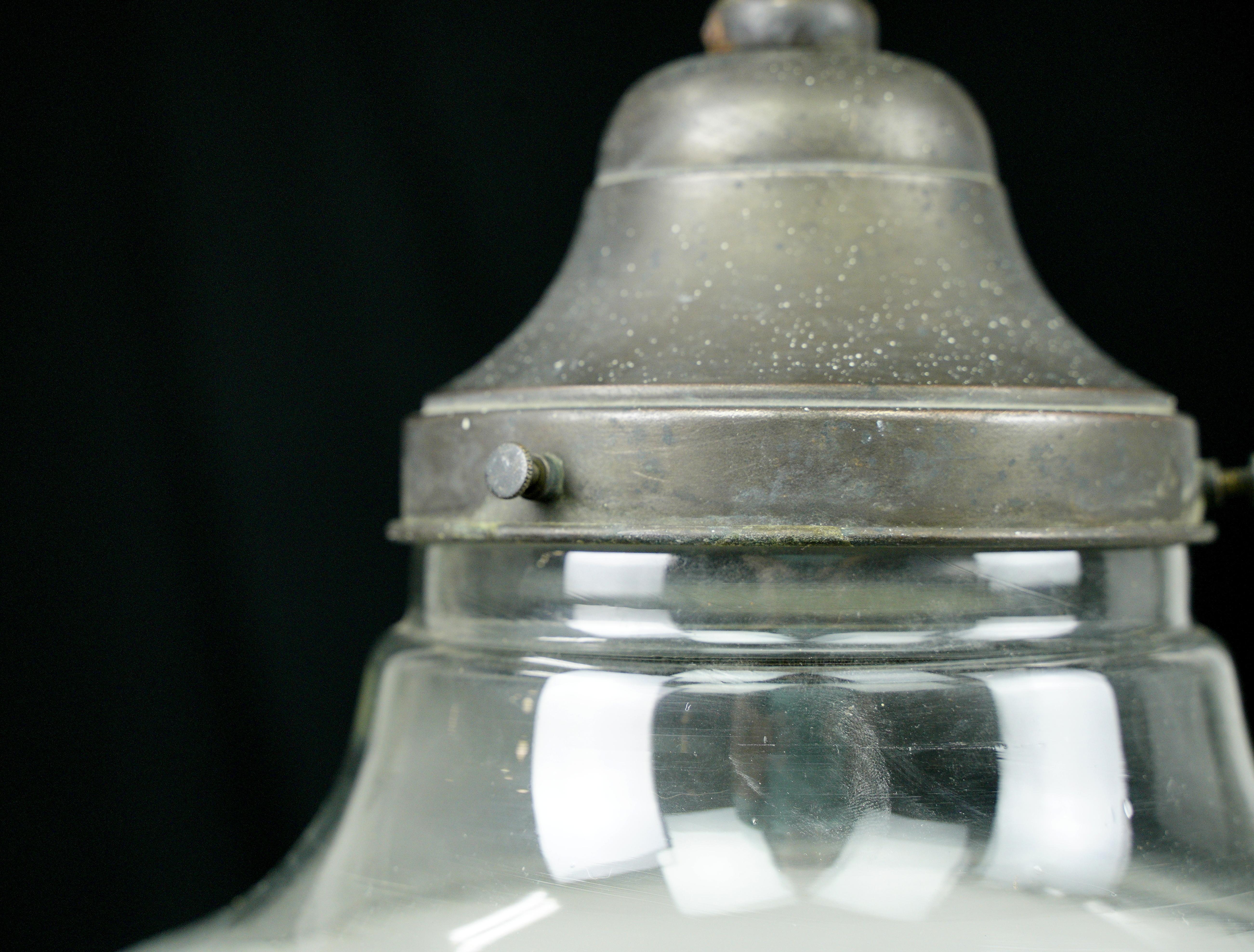 White& Clear Glass Globe Brass Chain Pendant Light 2