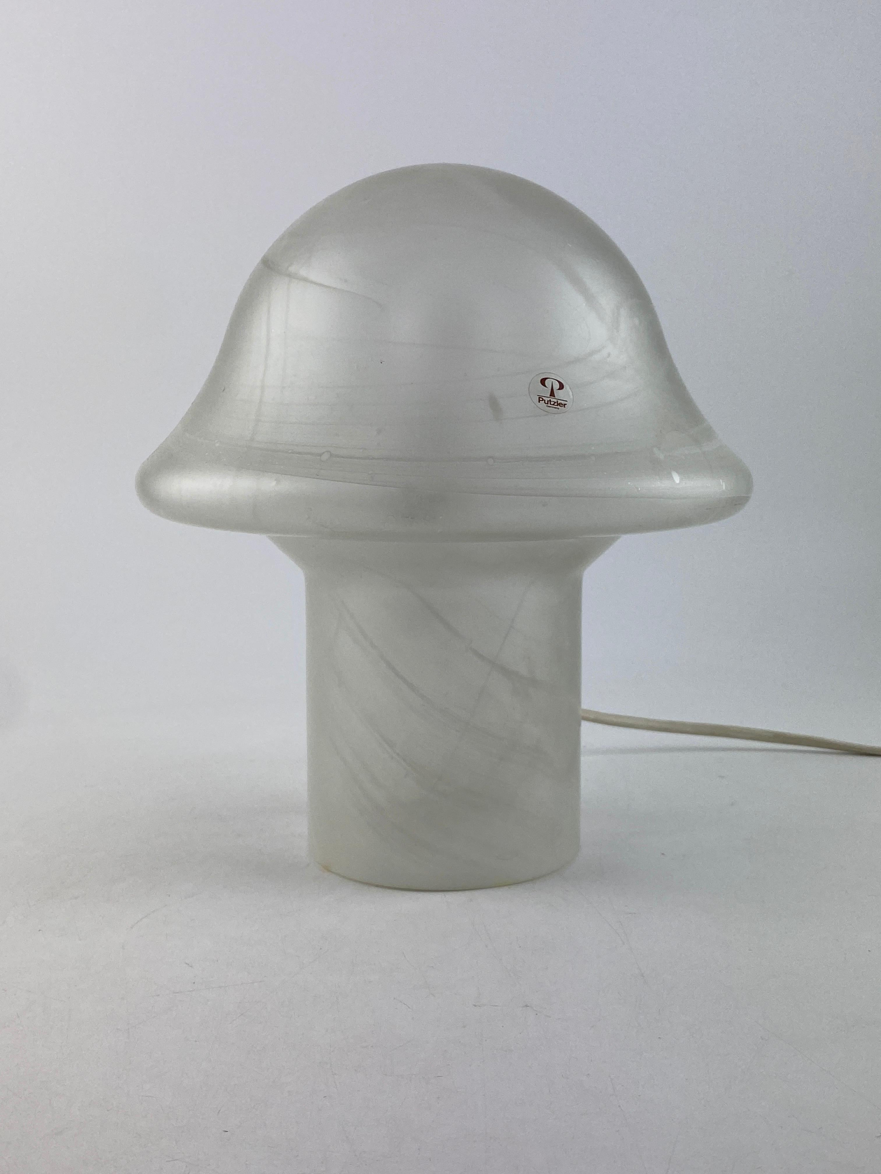 one of four White Clear Glass Peill and Putzler Mushroom Table Lamp 1970 For Sale 4