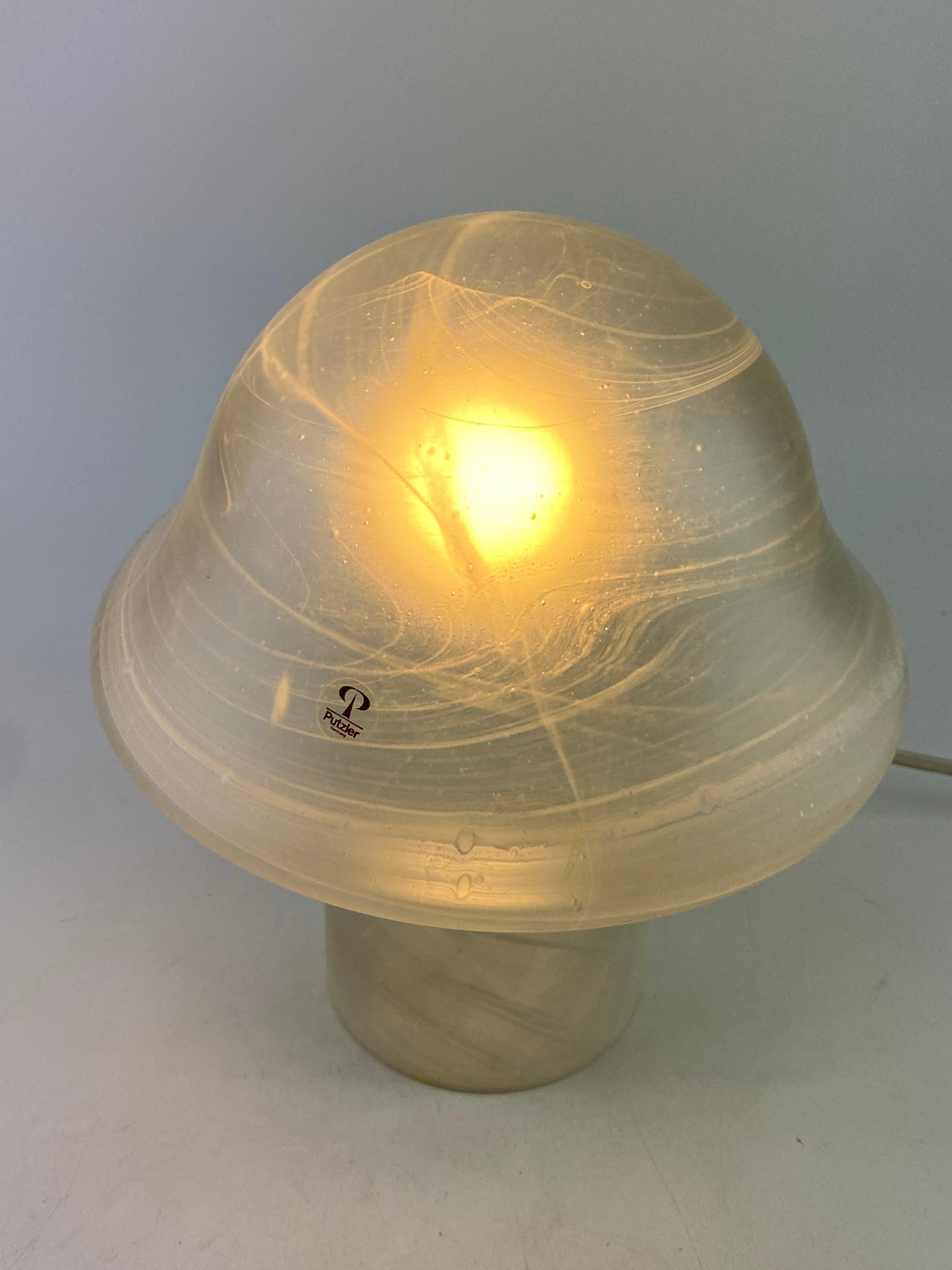 Mid-Century Modern one of four White Clear Glass Peill and Putzler Mushroom Table Lamp 1970 For Sale