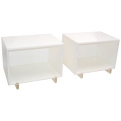 White & Clear Lucite Mid-Century Modern Side, Bedside Tables Night Stands, Pair