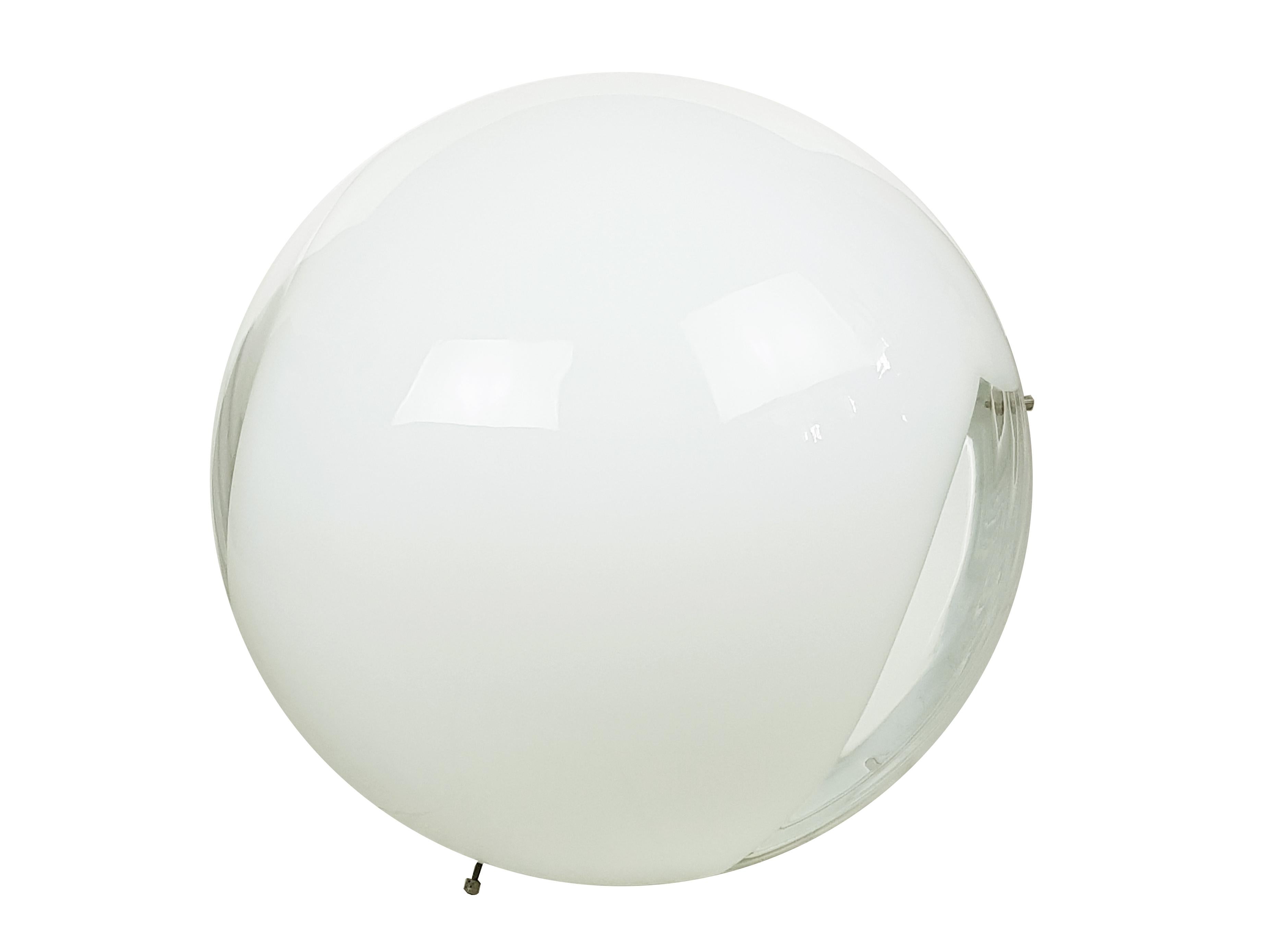 Space Age White & Clear Murano Glass & Metal '60s flush mount lamp by C. Nason for Mazzega For Sale