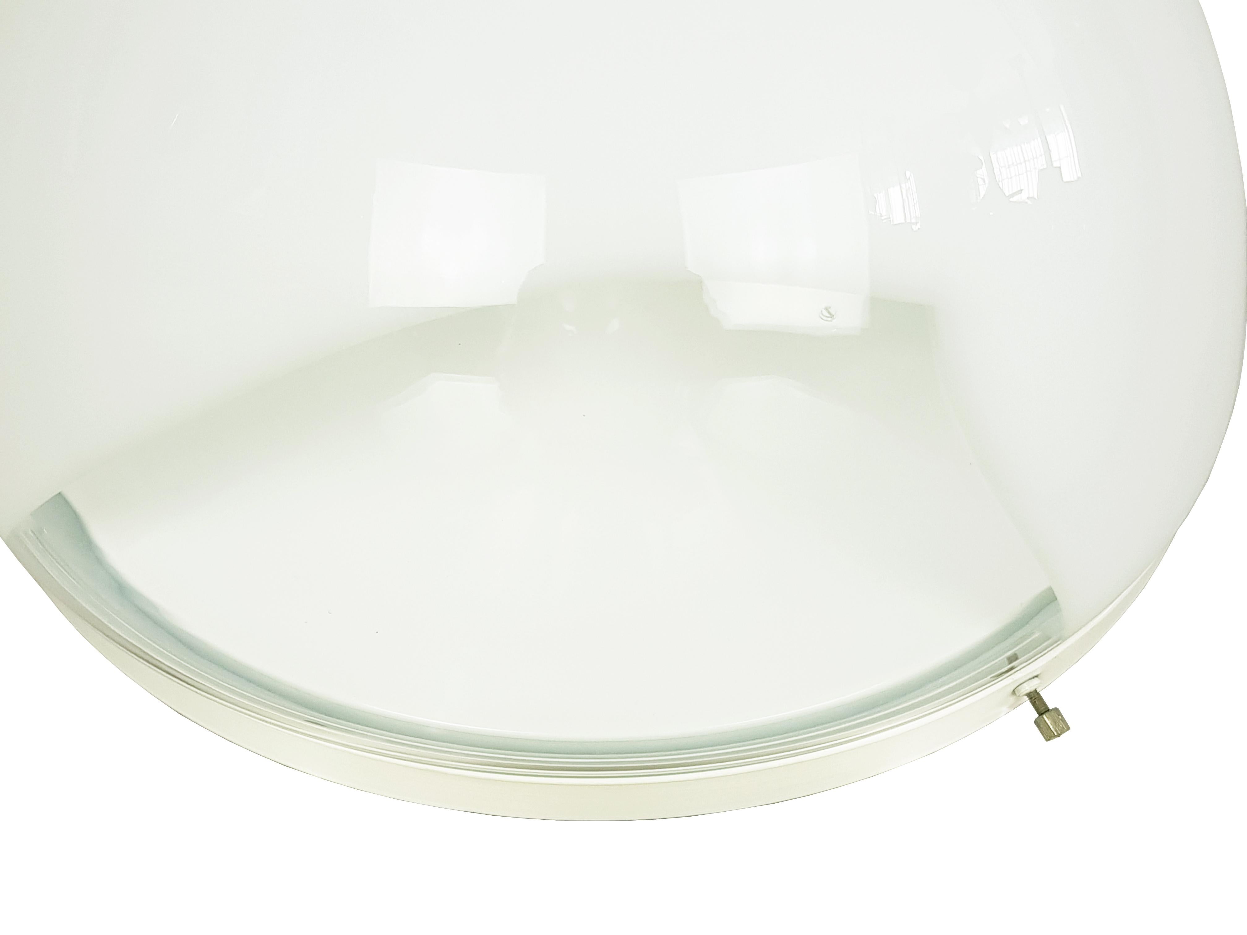 Space Age White & Clear Murano Glass & Metal '60s flush mount lamp by C. Nason for Mazzega For Sale