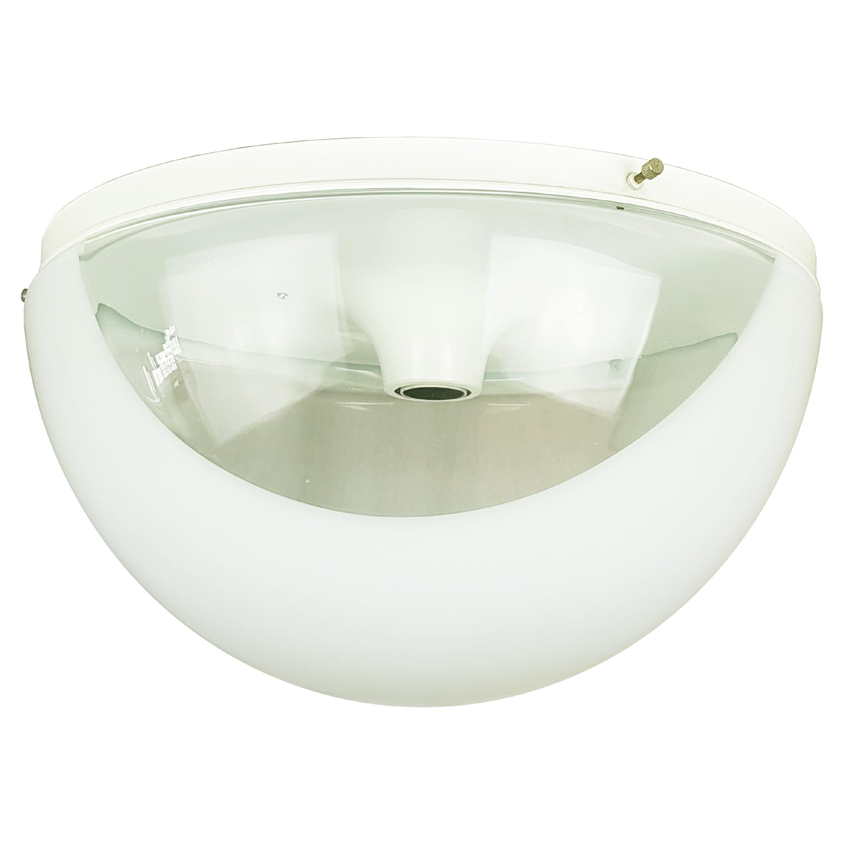 White & Clear Murano Glass & Metal '60s flush mount lamp by C. Nason for Mazzega For Sale