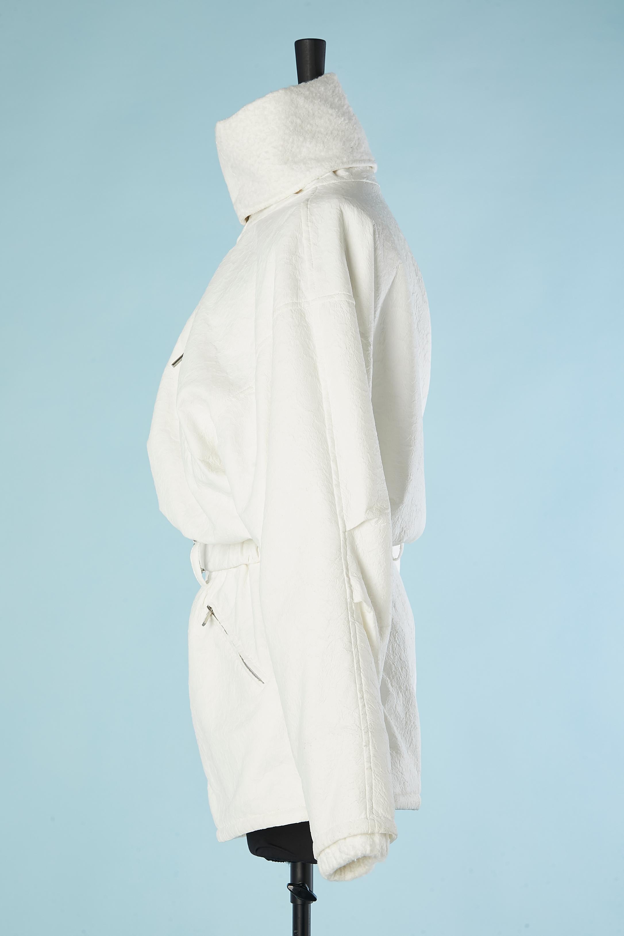 Women's White coated wool ski short jump-suit with zip and belt Chanel FW 2019/20 