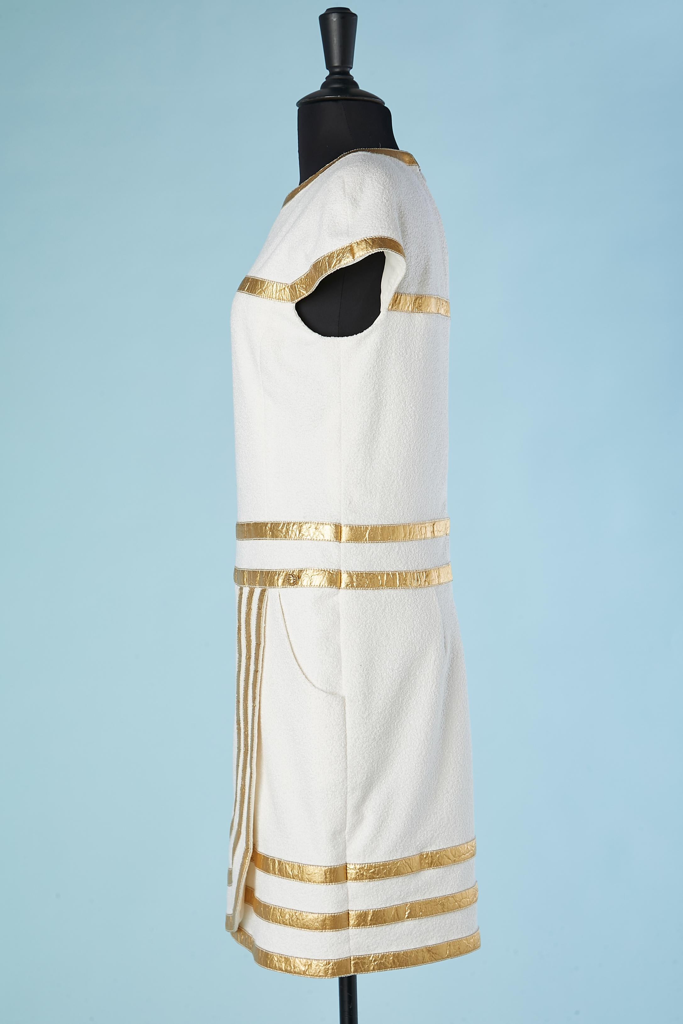 Women's White cocktail dress with gold ruban appliqué Chanel Métiers d'Art Egyptomania  For Sale