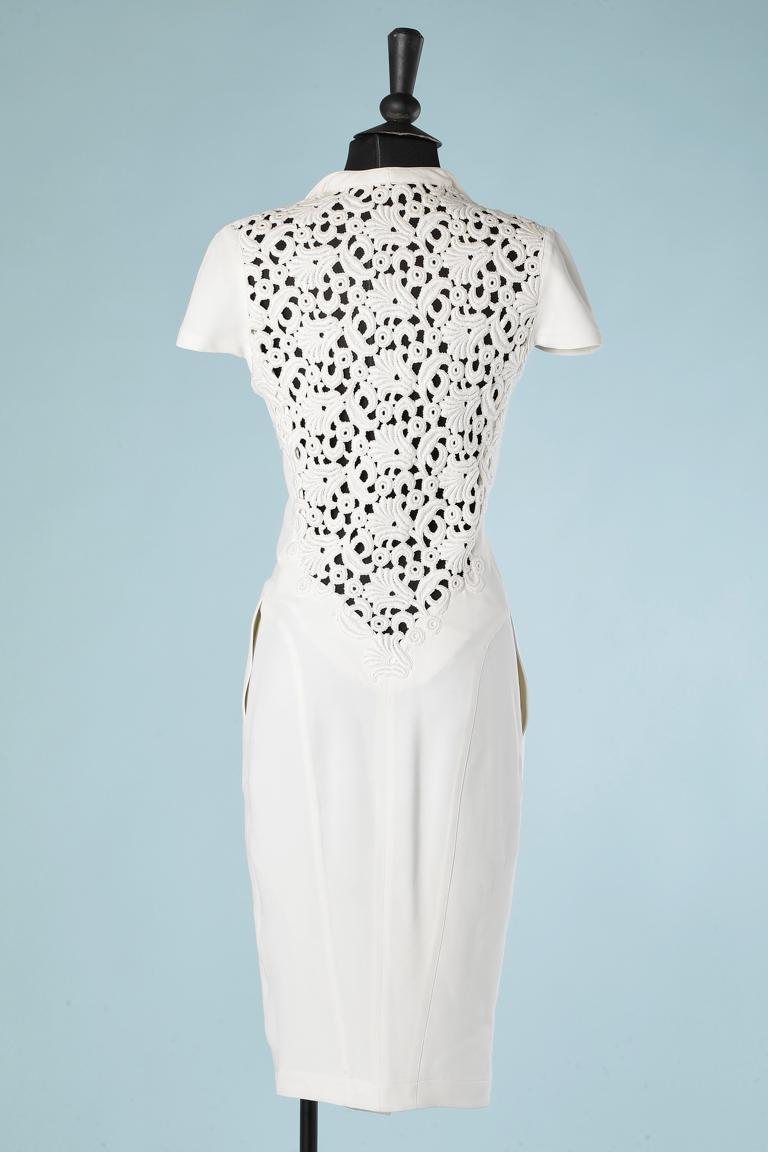 White cocktail dress with see-through guipure's  back Thierry Mugler Paris For Sale 3