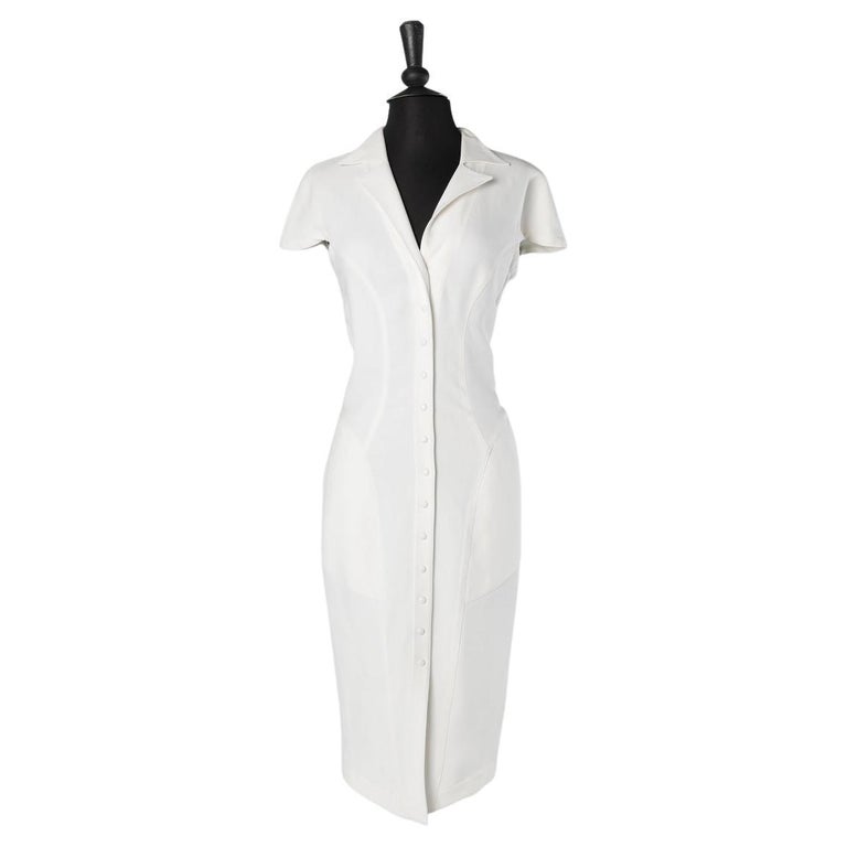 White cocktail dress with see-through guipure's  back Thierry Mugler Paris For Sale