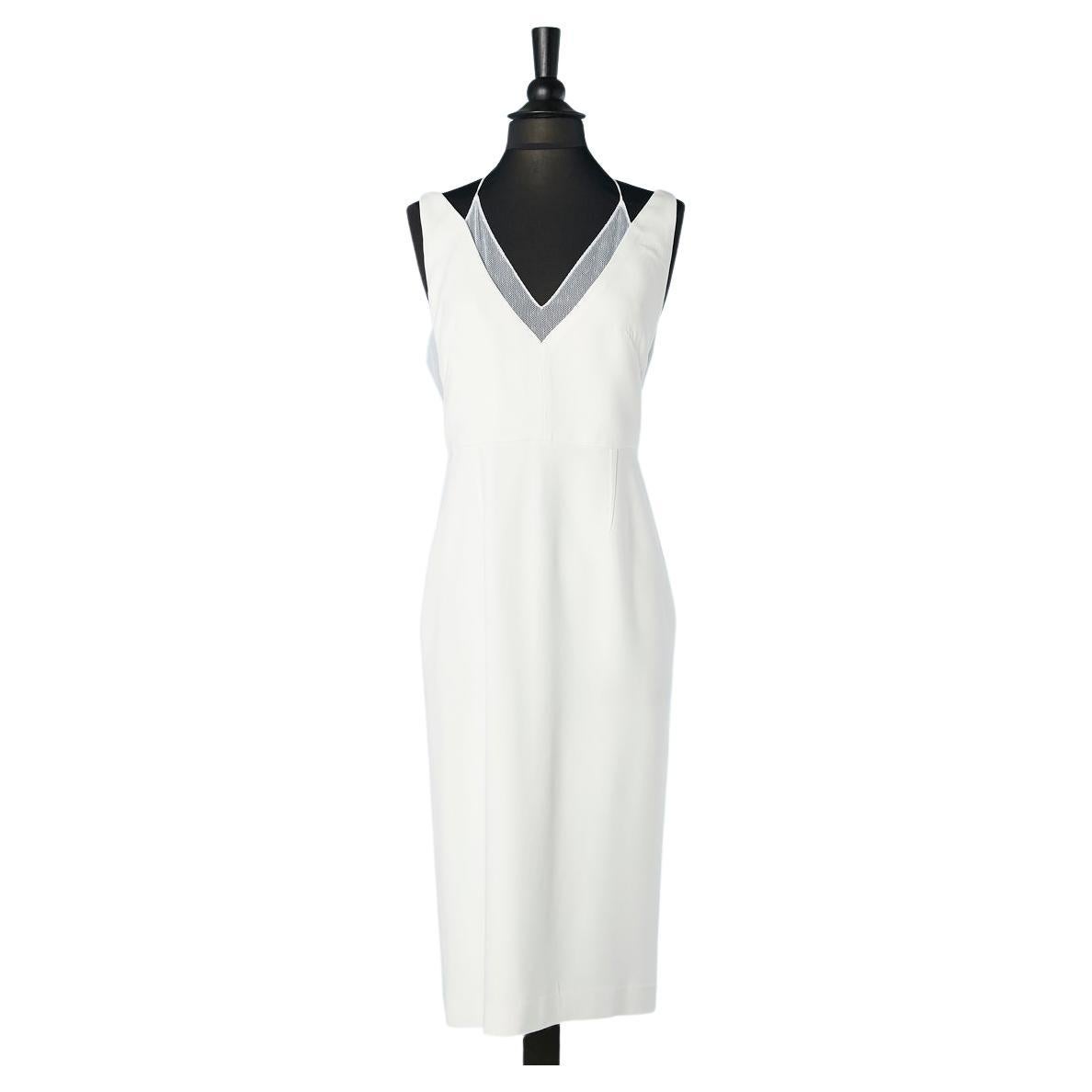 White cocktail dress with tulle panel Roland Mouret for Bergdorf Goodman 