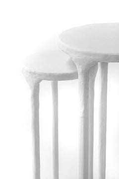 White Cocktail Side Table Nesting Pair Modern Minimalist Round Plastered Steel