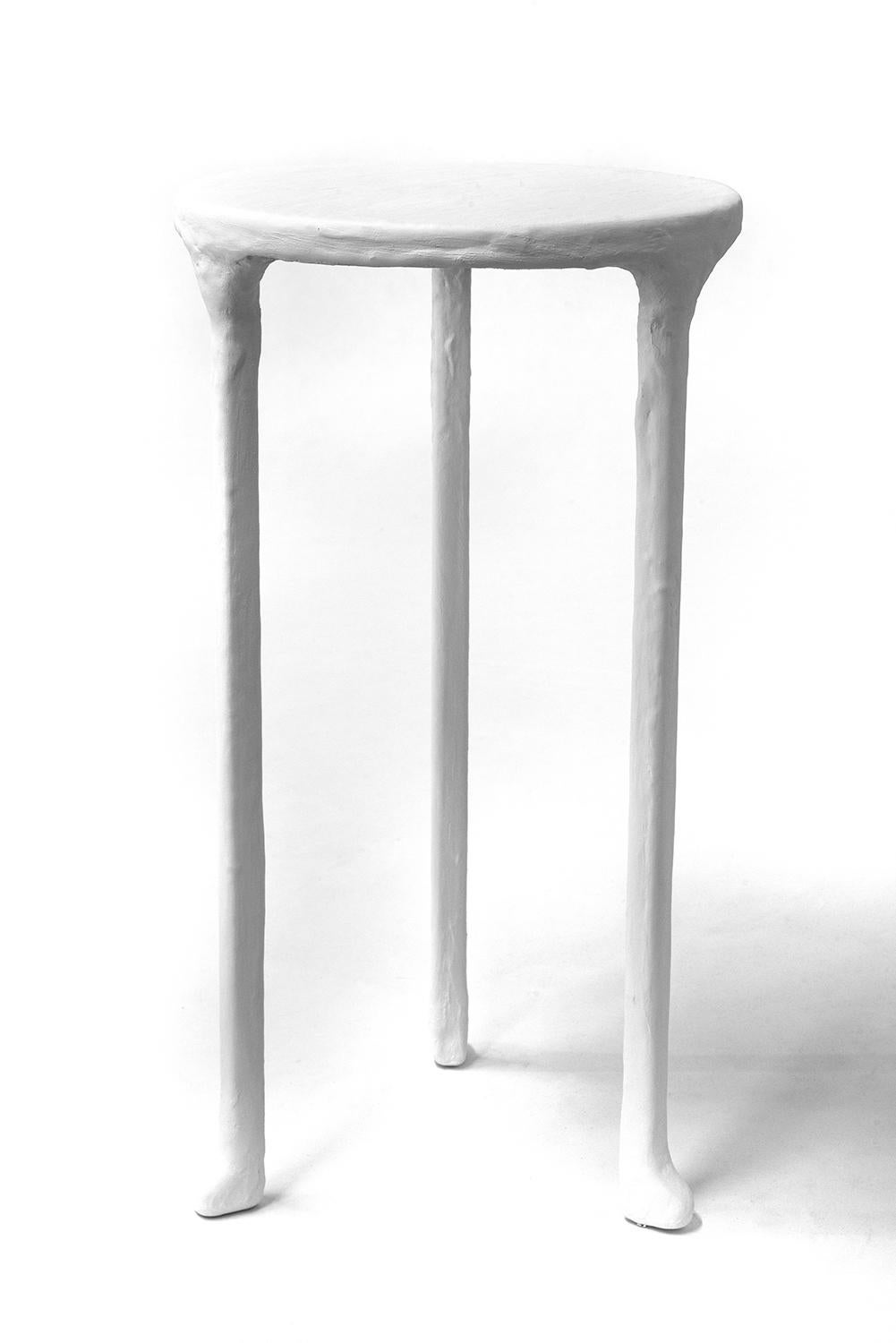American White Cocktail Side Table Nesting Pair Modern Minimalist Round Plastered Steel For Sale