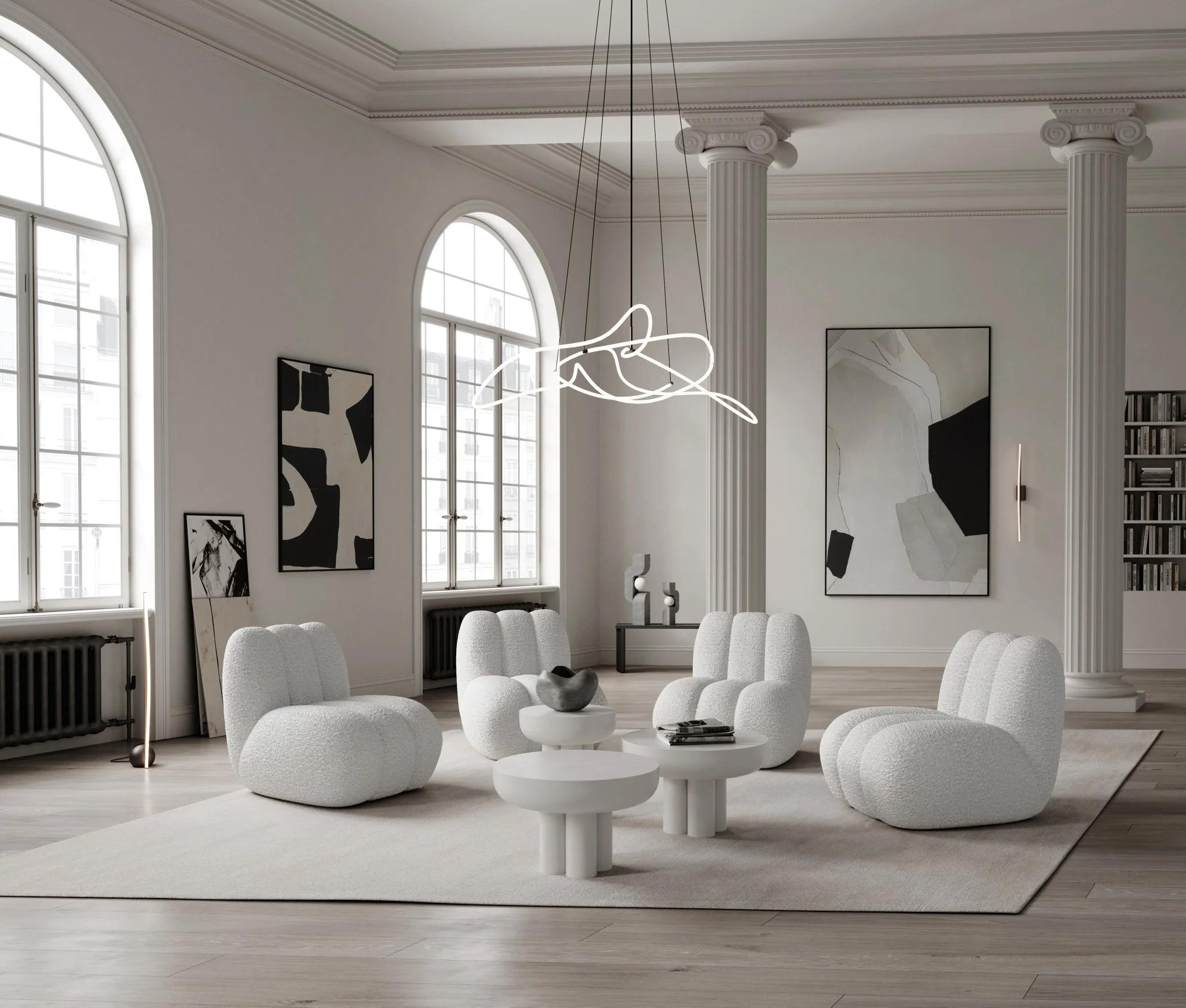 Moderne Table basse blanche, bout de canapé Modèle Crown, Table basse design en aluminium. en vente
