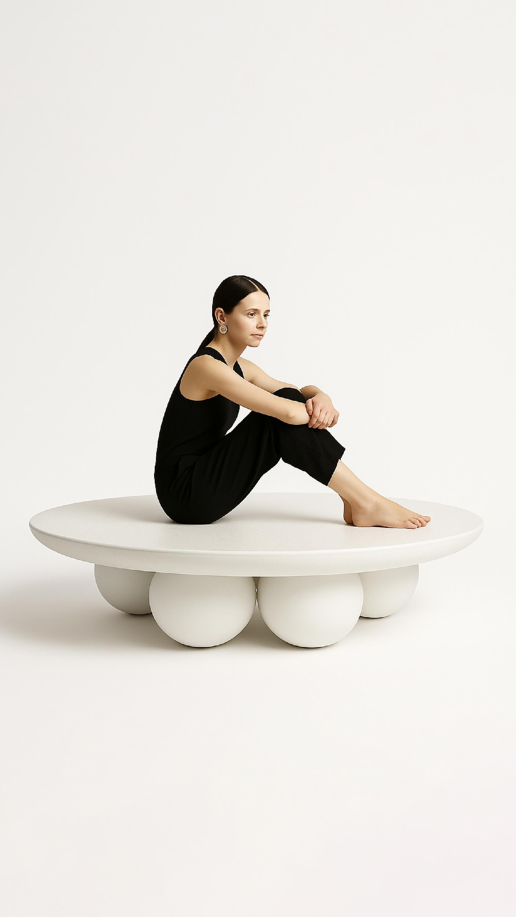 Greek White Coffee Table Piedi Round Organic Modern Cast Stone by Alentes Atelier For Sale