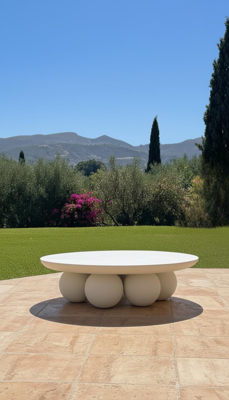 Organico moderno Tavolino da caffè bianco Piedi Round Organico Moderno in pietra fusa di Atelier A. Stone in vendita