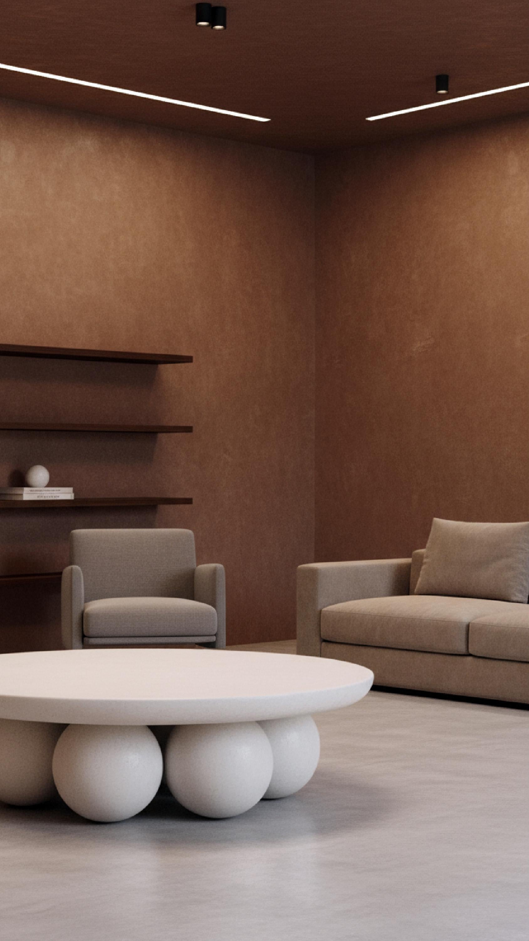 Pietra artificiale Tavolino da caffè bianco Piedi Round Organico Moderno in pietra fusa di Atelier A. Stone in vendita