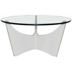 Space Age Vintage White Coffee Table with Glass Top, circa 1970