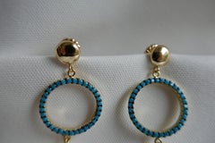 White Coin Cultured Pearls Turquoise Zirconia on 925 Silver 14k Gold Filled Post