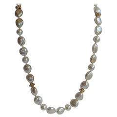 White Coin & Round Culture Pearls Gold Filled Necklace